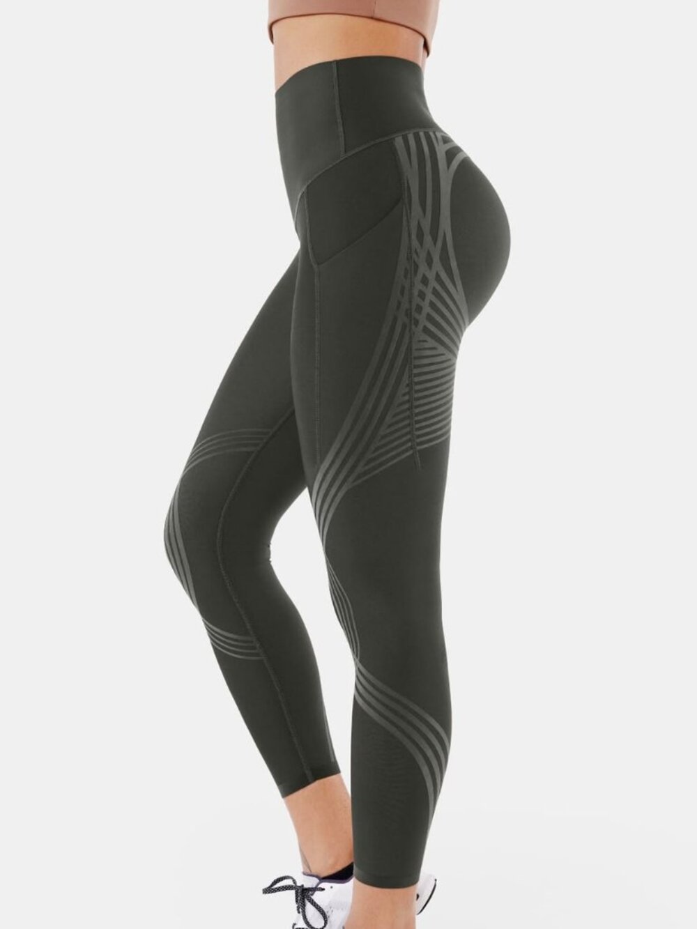 Fanka Women's Body Sculpt Side Pocket 7/8 Leggings in Dark Gray Size Large